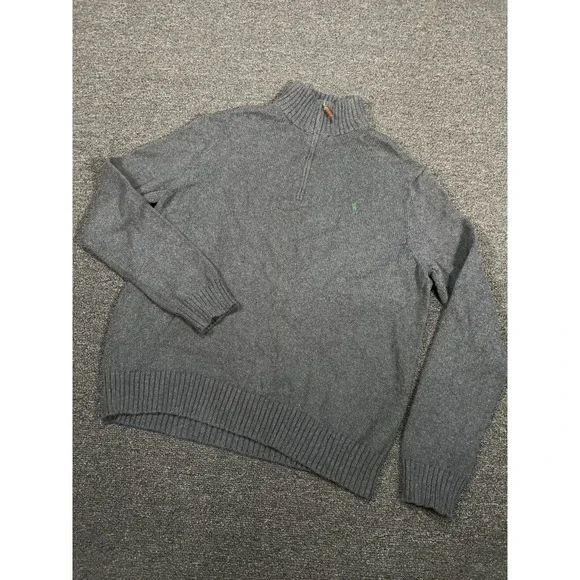 Polo Ralph Lauren 1/4 Zip Sweater Men Large Gray Chunky Knit Pony Preppy Estate - Picture 2 of 7